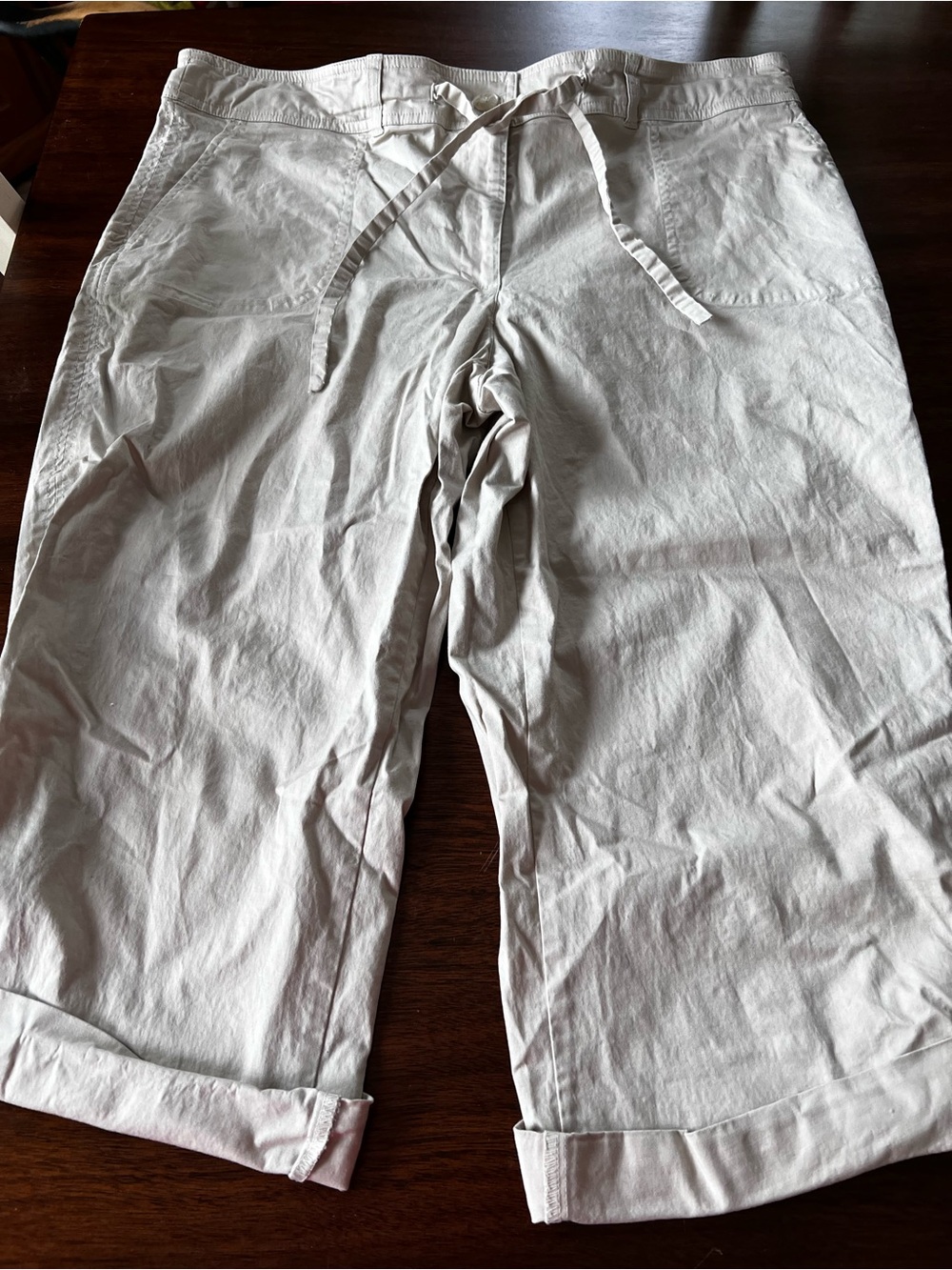 Sag Harbor Light Beige Drawstring Flat Front capris